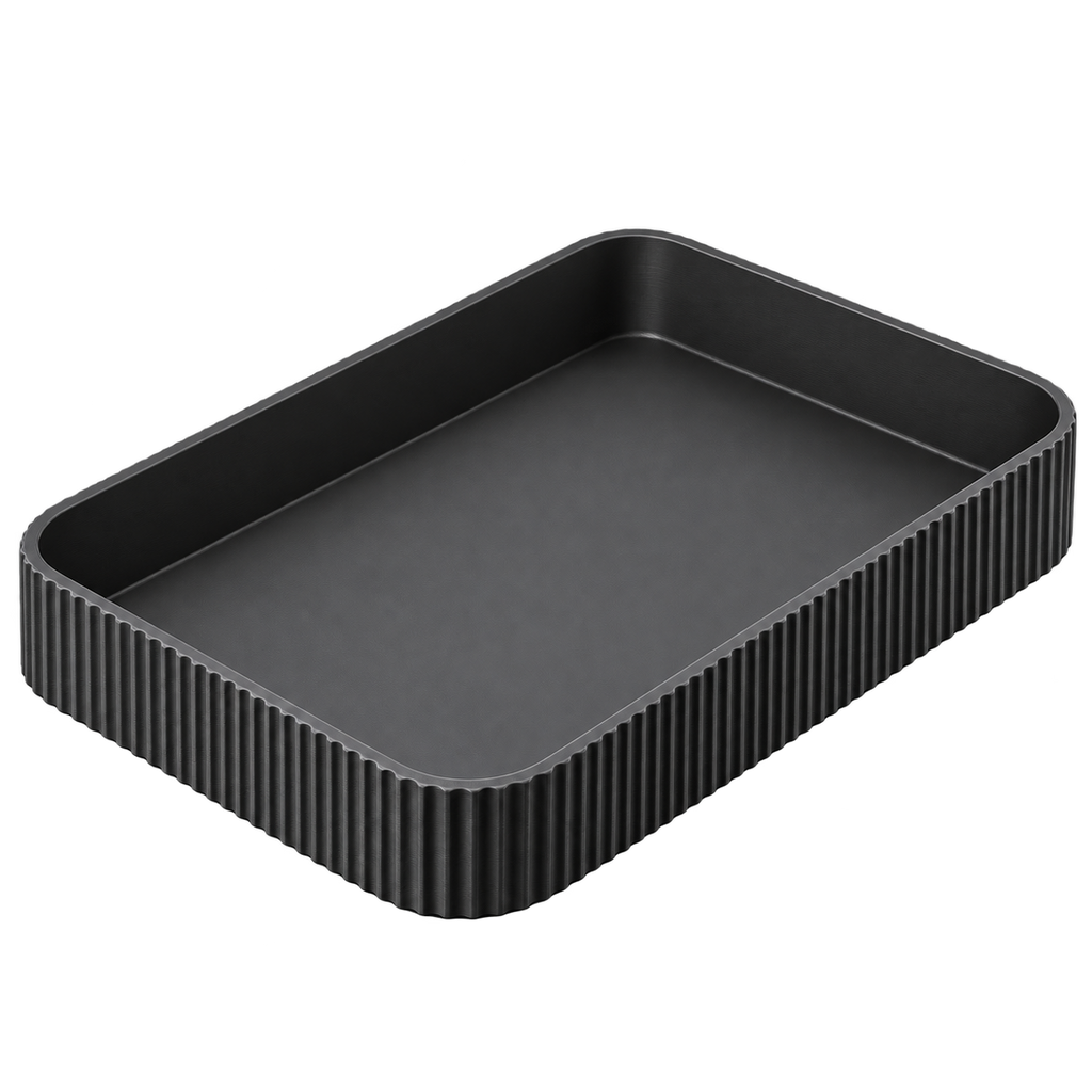 Black ribbed Catch-All Tray, empty, transparent background