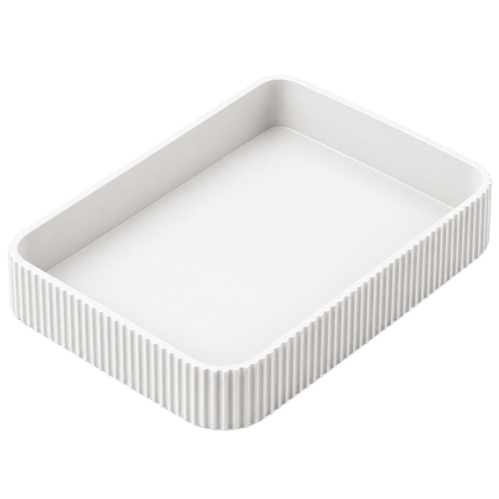 White ribbed Catch-All Tray, empty, transparent background