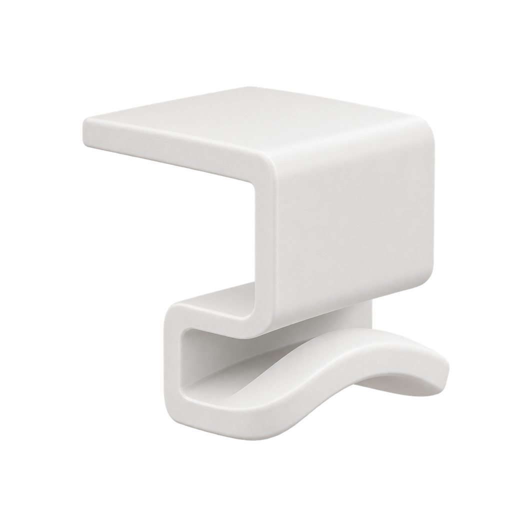 White clamp-on headphone holder, transparent background