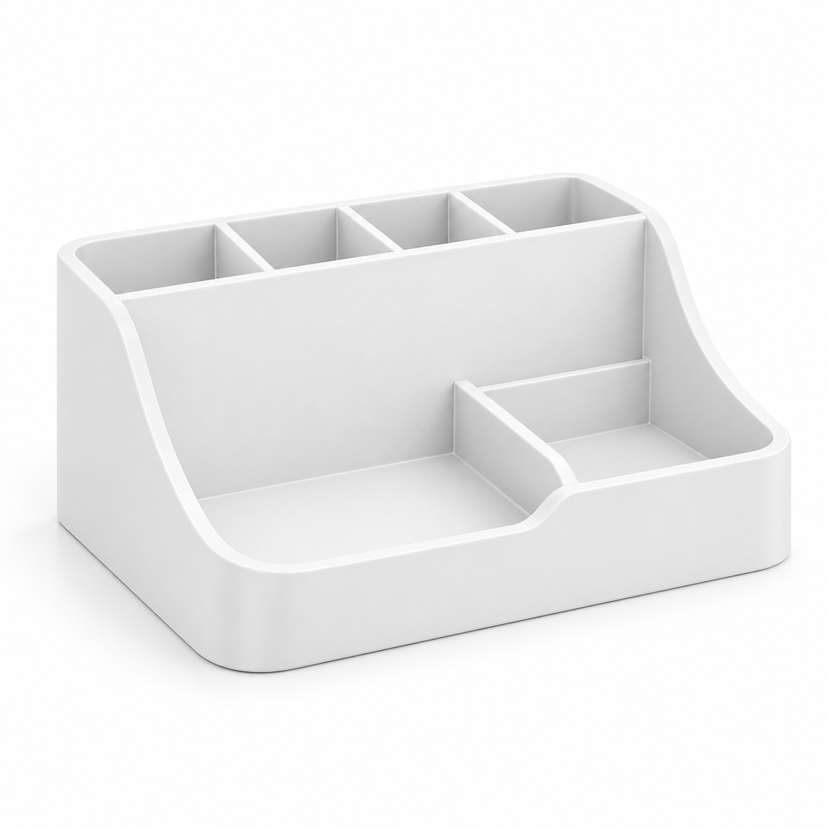 White desk organizer with pen holder and tray