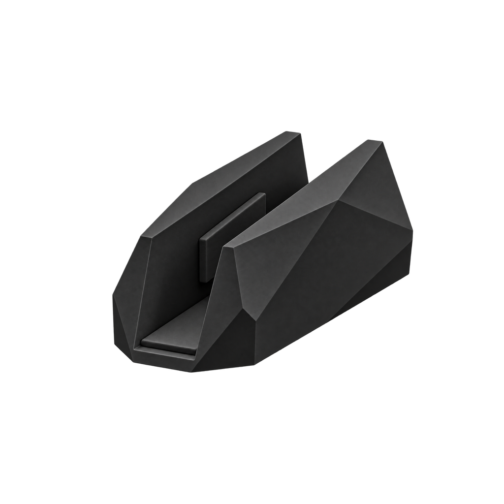Black geometric laptop stand on transparent background