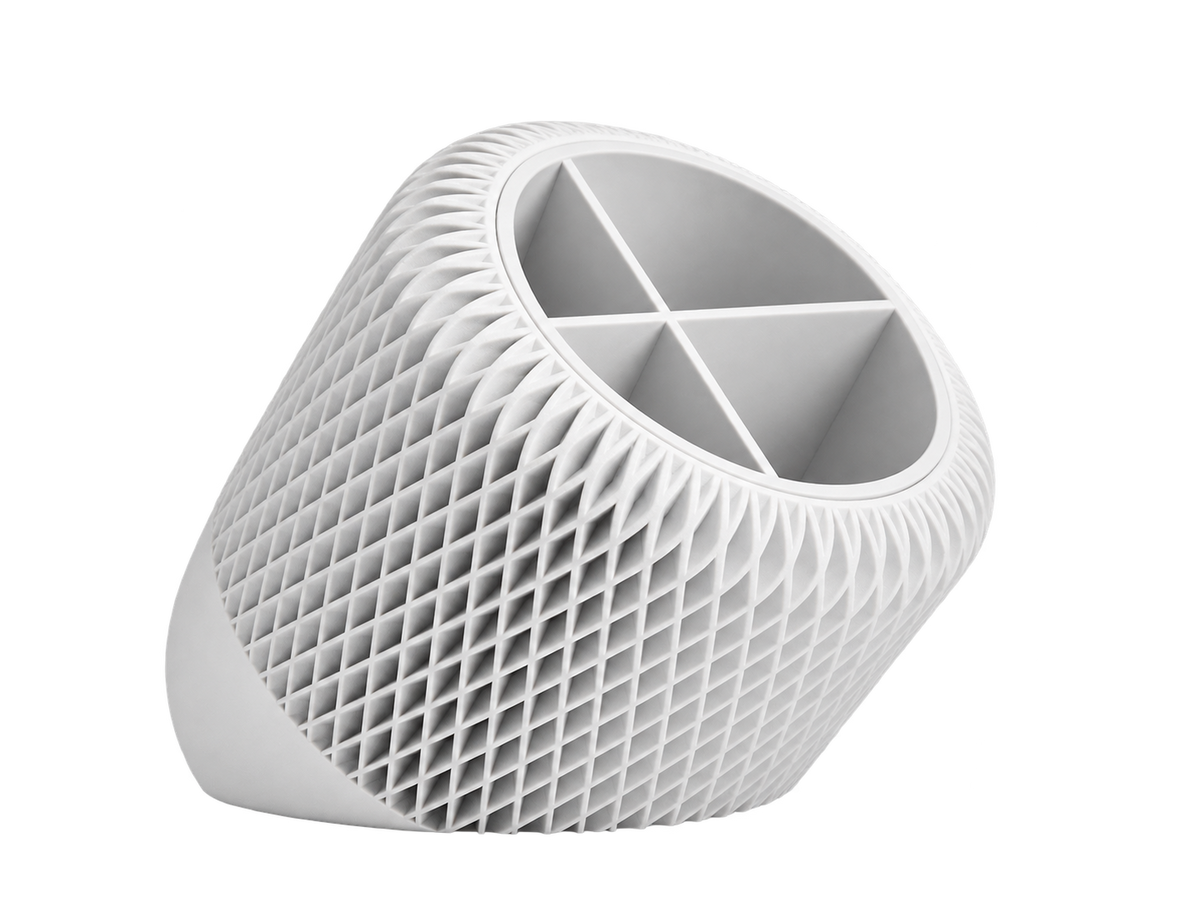 White 4-compartment mesh desk organizer on a transparent background