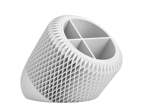 White 4-compartment mesh desk organizer on a transparent background