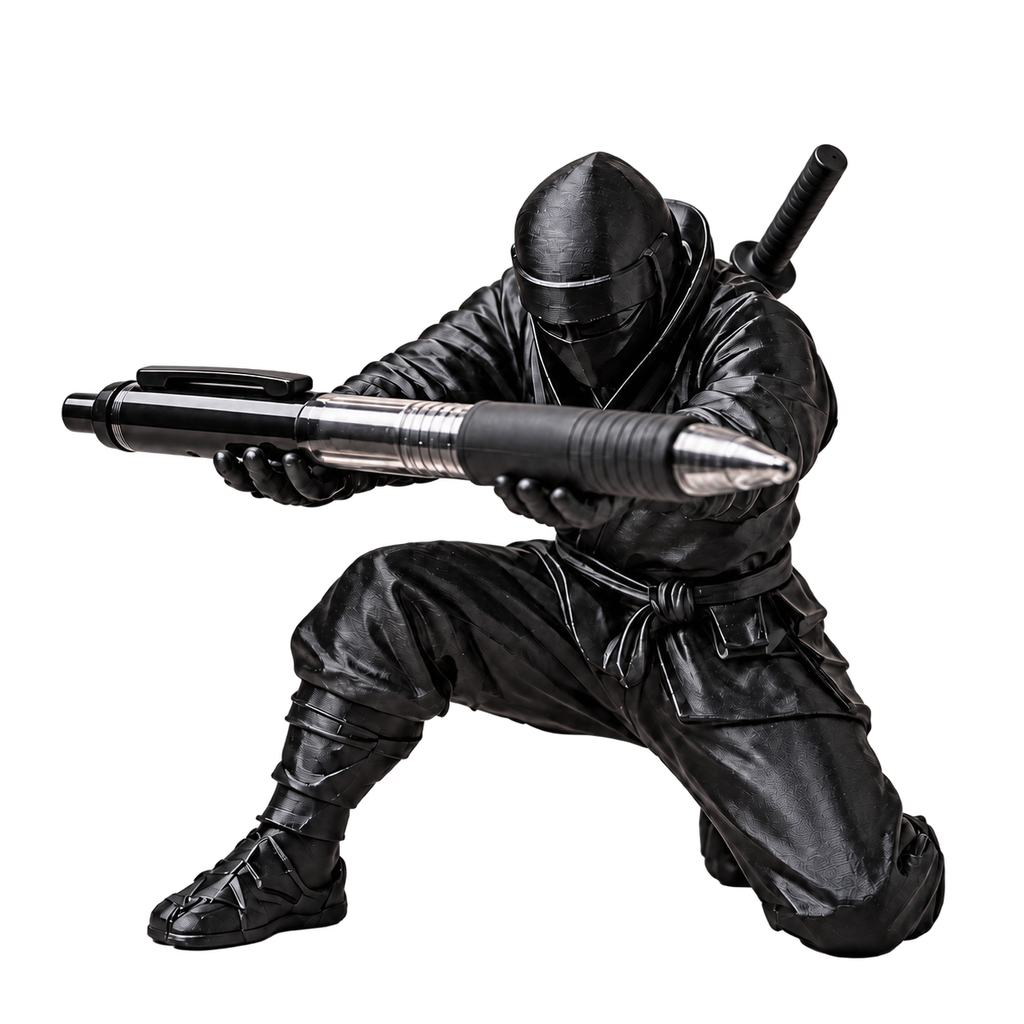 Black Ninja Pen Holder with transparent background