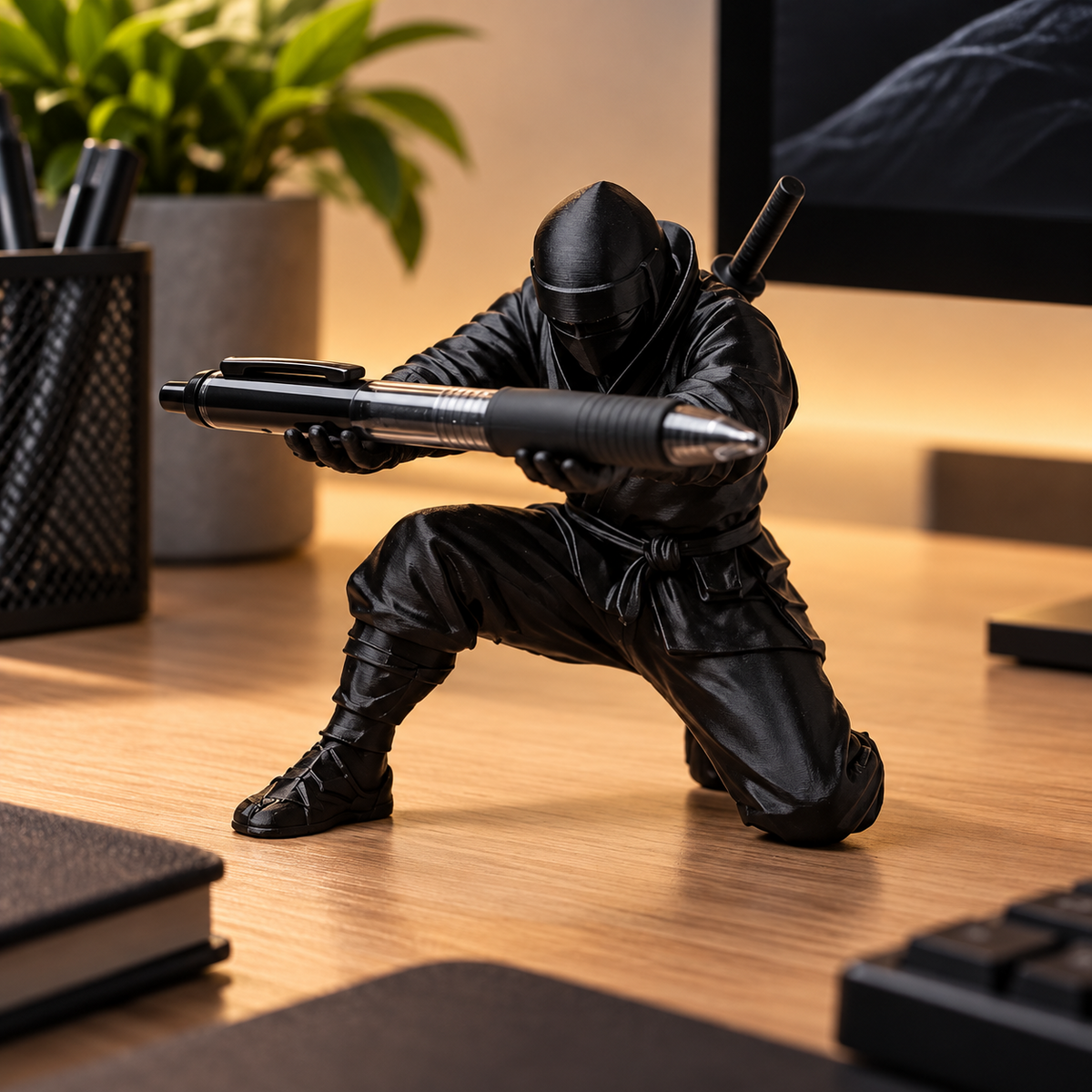 Ninja Pen Holder on a desk