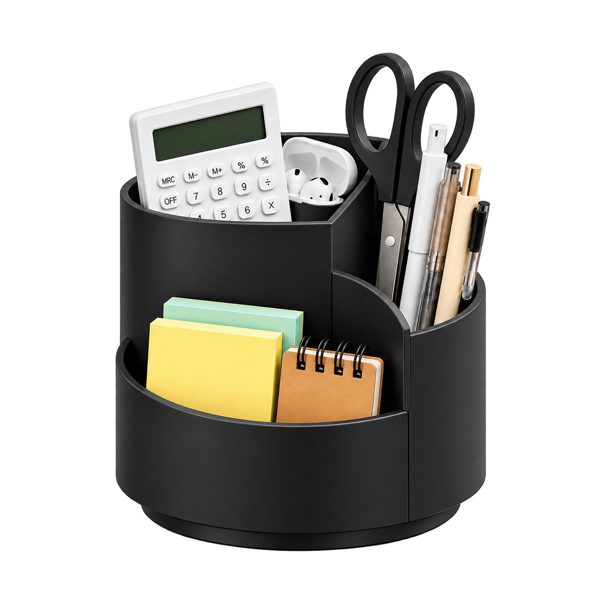 Black 360° Rotating Desk Organizer on a transparent background