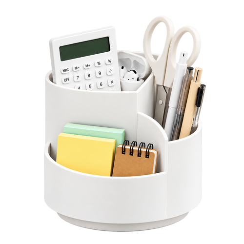 White 360° Rotating Desk Organizer on a transparent background