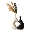 Vase Design black and white heart vases with greenery on transparent background