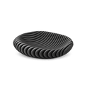 Black wavy ribbed oval bowl on a transparent background