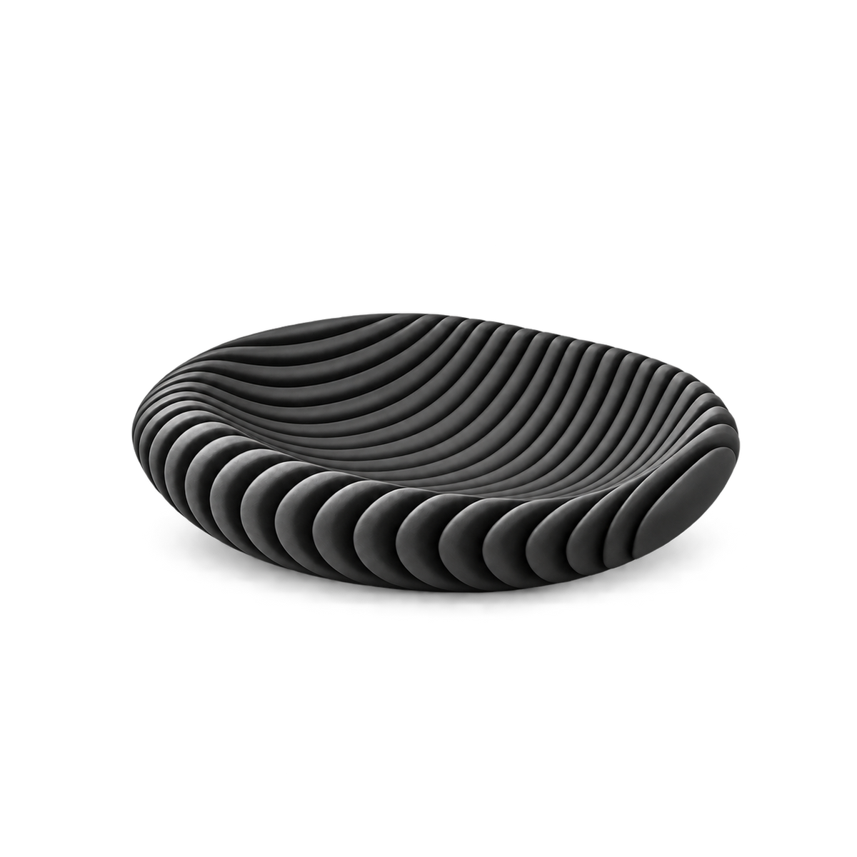 Black wavy ribbed oval bowl on a transparent background