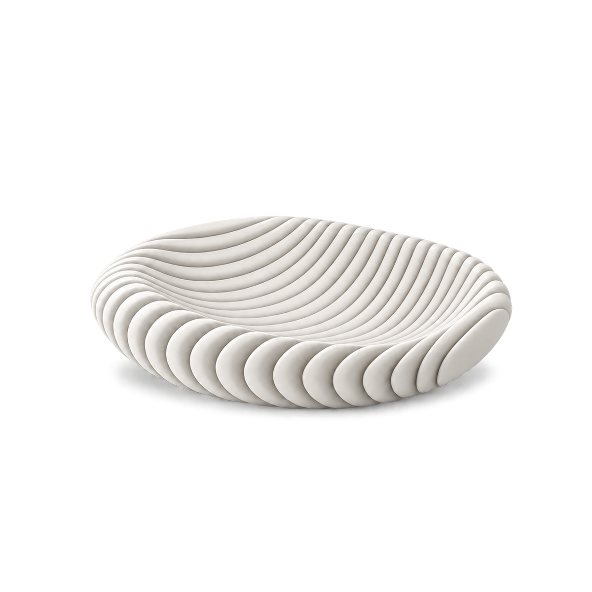 White wavy ribbed oval bowl on a transparent background