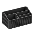 Black woven remote control organizer on a transparent background