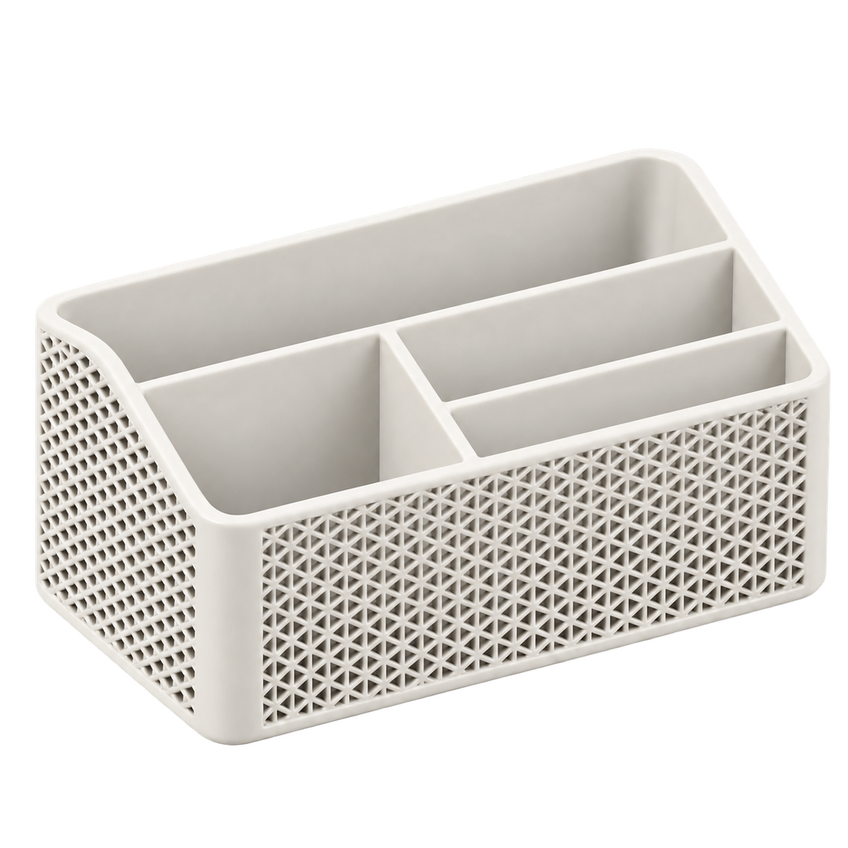 White woven remote control organizer on a transparent background